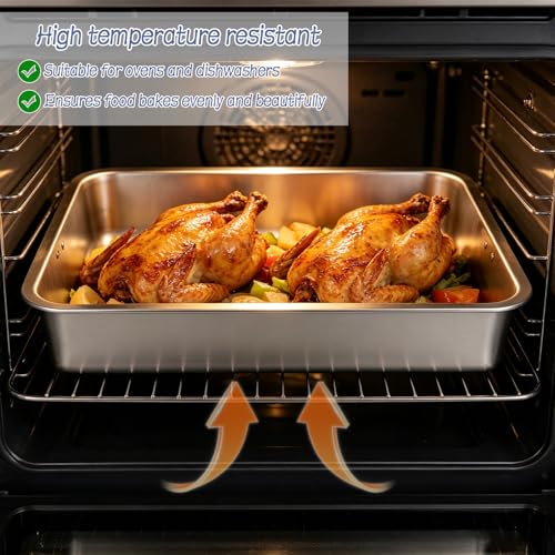23.5" x 15.5" Stainless Steel Roasting Pan with Handles, Extra Large Turkey Roasting Pan Deep Baking Tray for Oven – Heavy Duty Roaster for Turkey, Lasagna, Roasts & Holiday Meals