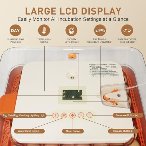 Gen IV – 56 Egg Fullly Automatic Incubator, 2026 Upgraded Design, Intelligent Sensor-Based Humidity & Temp Control, Chick Separator, Custom Days, Adjustable Auto Turning & Stop, Flexible Egg Spacing - size: 56 egg-orange