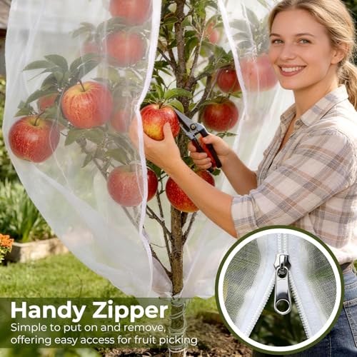 Fruit Tree Netting Cover with Zipper & Drawstring, 2 Packs 8ft x 8ft Insect Bird Barrier Netting for Garden Protection, Ultra Fine Mesh Garden Netting - size: 8 x 8 ft(2 Packs)
