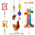 Soulchen 6 Pieces Chicken Toys for Coop Chicken Wind Chime Enrichment Toys Kits Chick Mirror with Bells Swing Hanging Chick Rattan Ball Loofah Bell for Coop Hens Chicks Poultry Birds Parrots - style: Chick Rattan Ball Loofah Bell
