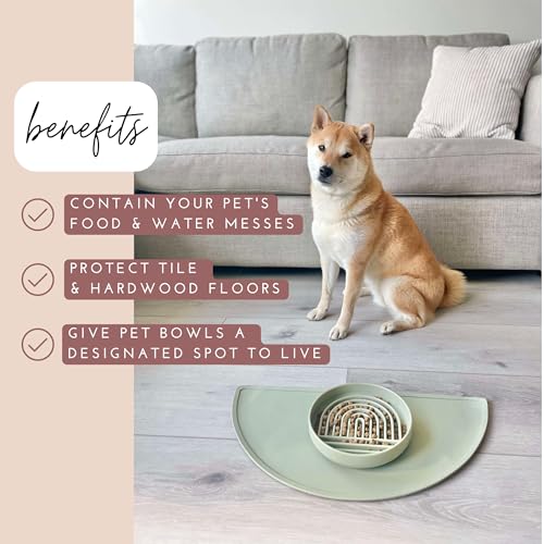 Waterproof Silicone Dog Food Mat – Medium Size Non-Slip Pet Bowl Mat, Raised Edge Design, Easy-to-Clean Pet Food Placemat for Dog & Cat Bowls, 21" Across x 10.5" Deep - Spruce - color: Spruce, size: Medium