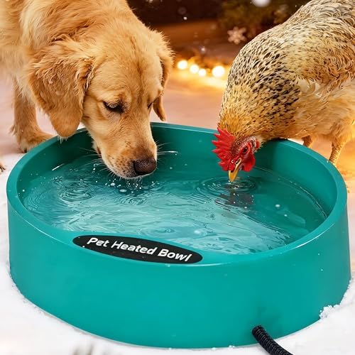 Heated Chicken Waterer, 125OZ Large Capacity Heated Water Bowl for Chickens Coop Dogs Cats Duck Rabbit, Outdoor Freeze Proof Poultry Waterer in Winter with Thermostatic Control