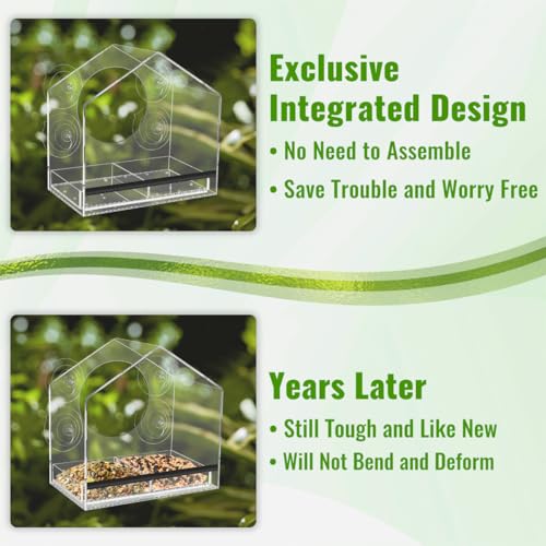 Clear Window Bird Feeder with Strong Suction Cups | Clear window design for outdoor viewing, removable tray for easy cleaning and refilling, bird watching gift for parents - color: Clear, size: 3.94IN