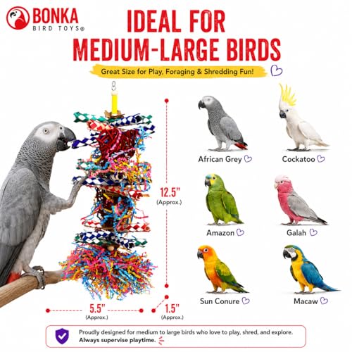 Bonka Bird Toys 1042 Huo Foraging Hearts Bird Toy for Medium Large Birds Interactive Shredding and Chewing Cage Toy Colorful Palm Leaf and Paper Enrichment Toy 12.5" - color: Duo Foraging Heart