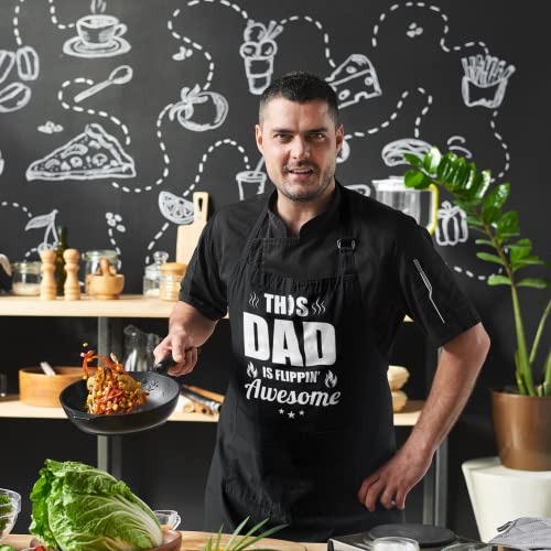 VAGAVY 100% Cotton, Black Funny Aprons for Men, Dad, Husband - Birthday, Father’s Day Grilling Gifts for Papa, Husband. - color: This Dad is Flippin' Awesome