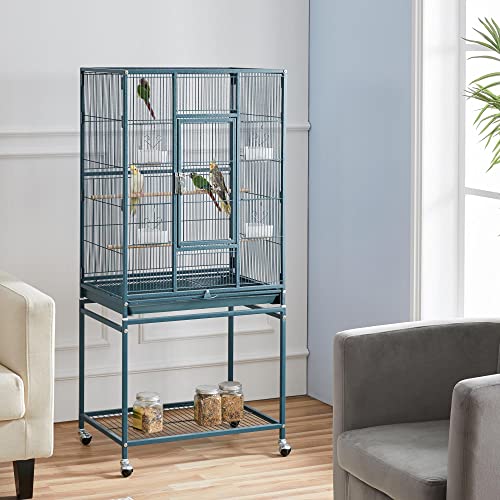 Yaheetech 54inch Metal Large Parrot Parakeet Flight Bird Cage w/Rolling Stand for Small Parrots Cockatiel Sun Parakeet Green Cheek Conure Lovebird Budgie Finch Canary - color: Navy Blue