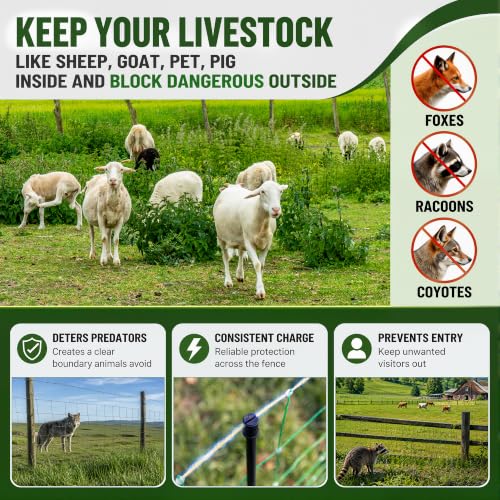 Electric Fence Netting, 47.2" H x 164' L, Portable Double Pointed Sheep Netting Fence for Hog, Dogs, Deer, Goats, Used in Backyards, Farms and Ranches - size: 47.2in H*164ft L