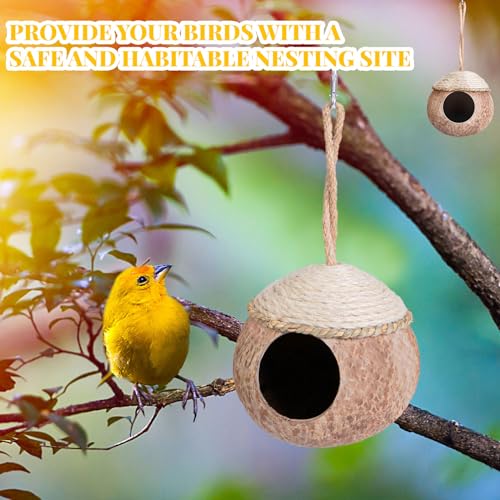 Suzile 3 Pcs Natural Coconut Bird Nest for Cage Hanging Birds House Parakeet Hide Breeding Hut Bird Cage Habitats Decor for Parrot, Cockatiel, Lovebird, Finch, Squirrel, Hamster