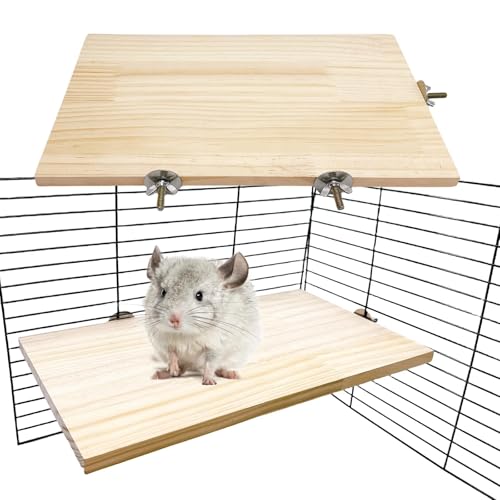 2PCS Chinchilla Wooden Platform Ledge 13 × 8 ’’ Large Bird Perch Stand Shelf Platform for Ferret Bunny Guinea Pig Conure Hamster Parrot Macaw Cockatiel - size: 13×7.9''