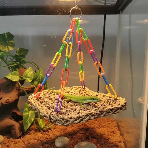 Natural Grass Bird Hammock, Climbing Perch for Pets | Woven grass pad fits cages and reptile tanks; 7.09x7.09in size provides climbing and resting space for small pet owners