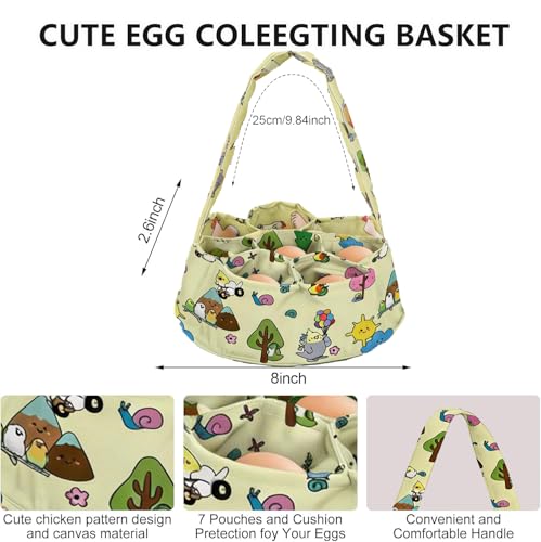 2 Pcs Egg Collecting Apron Chicken Gathering Basket with 7 Pouches Fresh Egg Holding Apron with 11 Pockets - color: White Cartoon