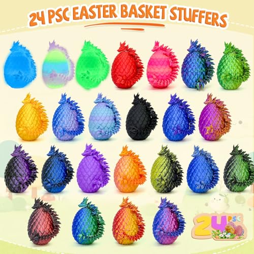 3D Printed Dragon Eggs with Dragon Inside,Prefilled Easter Eggs Filled,Articulated Flexible Dragon,Easter Advent Calendar Easter Basket Stuffers,Collectibles for Adults Teens Boy (24PCS) - color: 24pcs