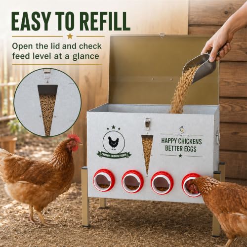 100 lb Automatic Chicken Feeder, 12-Port No-Waste Metal Feeder