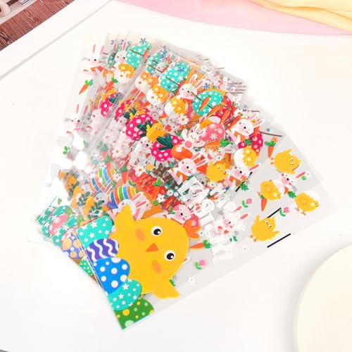 Doneace Easter Treat Bags Clear Easter Cellophane Bags for with Twist Ties for Candy Goodie Cookies Sweet and Gifts Packaging 4 Style Platstic Party Favors Bags 50PCS