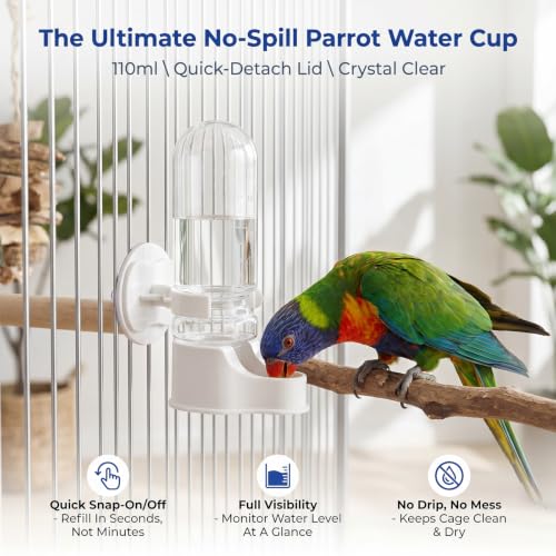 2 Pcs Automatic Bird Water Dispenser Hanging for Cage, Bird Water Feeder for Cage, Parakeet Waters Dispenser No Mess Suspended Design, Automatic Watering Device for Small Birds White