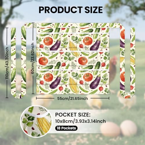 CUTHOLLOW Egg Collecting Apron for Adlut, Housewife, 18 Deep Pockets Hen Egg Gathering Holding Apron with Elastic Closures - style: Vegetables and Farm