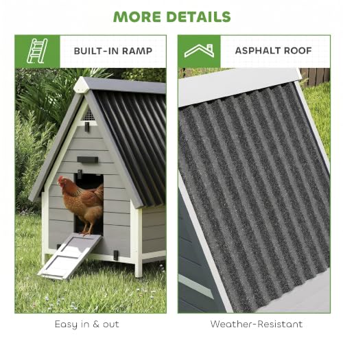 PawHut Chicken Coop for 2 Hens, Outdoor Wooden House, 31" x 29" x 43", Grey | Removable Nesting Box & Roosting Bar, Tray, Ramp, Chicken House, Poultry Cage Rabbit Hutch