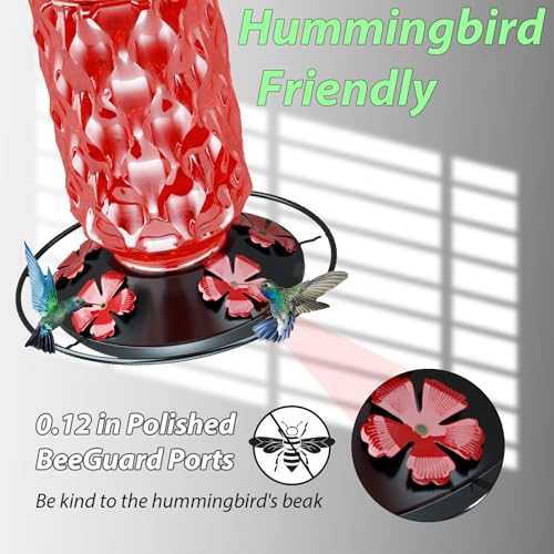 24OZ Glass Hummingbird Feeders for Outdoors Hanging,Five Feeding Ports with Perch, Leak Proof for Gardens Decor Backyard, Bird Feeder for Outside, Birthday Gifts for Women Men, Gifts for Mom Dad - color: Red