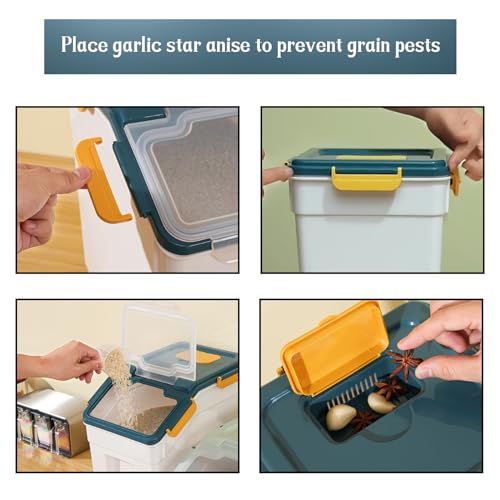 2 Pack Rice Storage Container with Measuring Cup 50 lb Flour Storage Container with Wheels, BPA Free Food Storage Container Dog Cat Food Bin Set for Dry Food Sugar, Cereal(Blue) - color: Blue 2Pack 50Lb