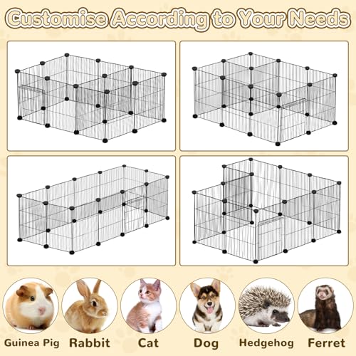 PETKNOWS 21 Panels Small Animal Playpen with Door and Mat | Metal Wire Fence, Indoor Outdoor Use, Rabbits Guinea Pigs Hamsters, Portable Foldable Design, Waterproof Mat Included