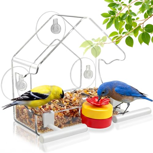Window Bird Feeders for Outdoors with Flower Hummingbird Feeder | Clear Window Bird Feeder with Strong Suction Cups, Small Bird Feeder Easy to Clean, for Cats, Grandparents, Birds Lover Gifts - color: White