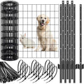 109 Pcs Black PVC Coated Wire Fence 2 x 50 ft, 2 x 3 Inch 16ga, Garden Fencing Roll and 3 ft Metal Fence Garden Fences T Posts and 8 in Zip Ties Cable Ties for Lawn Poultry Plant