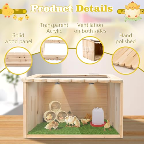 Chicken Brooder Box,Large Size, 15.74"x11.81"x 11.81", Wooden Brooder Box for Chicks, Animal Playpen with Top for Chickens for Chicks, Hamsters, Turtles, Reptiles