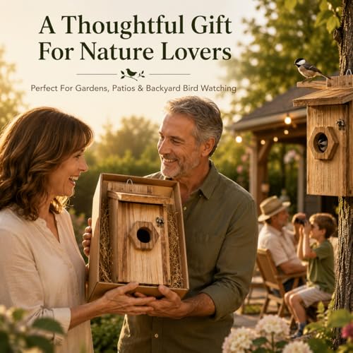 Bird House for Outside Hanging, Wooden Bluebird House with 3 Entrance Hole Sizes, Easy Clean Outdoor Birdhouse for Bluebirds Wrens Chickadees Finch Swallow, Ventilated Cedar Nesting Box - style: 1 Pack