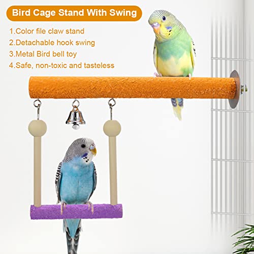 Litewoo Bird Perch Swing Bell Toy Chew Grinding Claw Trim Beak for Parrot Parakeet Cockatiel African Grey Conure Cockatoo Lovebird Finch Canary Budgie Cage Accessories