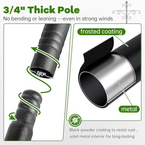 KOLAKO 2 Pack Shepherd Hooks for Outdoor,76 Inch Bird Feeder Pole Squirrel Proof Heavy Duty Double Shepherds Hook for Bird Feeder, Garden Plant, Solar Light - size: 76 inch with squirrel baffle