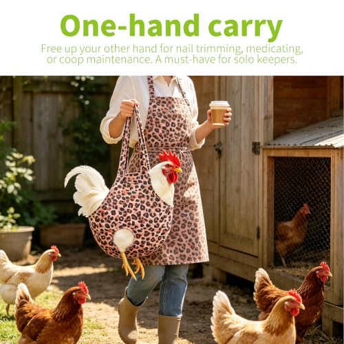 2 Pack Chicken Carrier Machine Washable Poultry Sling Bag | Gentle secure restraint for hens/roosters. Easy one-hand catch & carry. Ideal for medication, transport & daily coop care. - color: Leopard