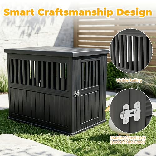 Vixzen Outdoor Duck House, PP Resin Versatile Poultry Shelter, Features Visible Railing with Stainless Steel Lock and Top Storage Space Chicken Coop, Ideal for Outdoor Use on Patios, Farms（Black） - color: Black, size: 39.4"L x 28.4"W x 32.8"H