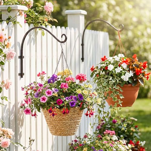Lifyzoon Heavy Duty Hanging Plant Brackets: 2 Pack 50Lbs Outdoor Plant Hook | 50 lbs Steel Wall Mount, for Hanging Baskets Feeders Lanterns, Complete Hardware, Rust-Resistant Finish, Outdoor or Indoor - size: 2B-16" 2PCs