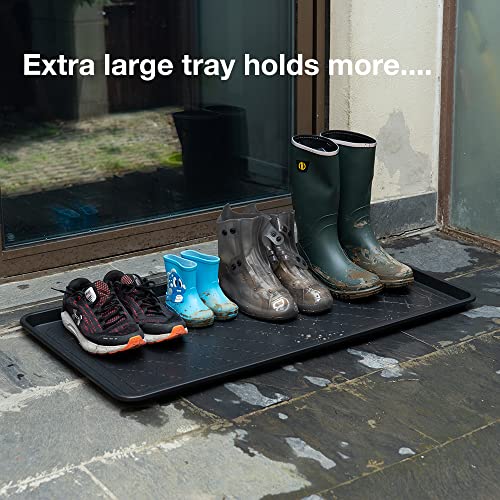 Boot Tray Black, 40x20 in - Waterproof Shoe Mat, Recycled Material | 1.25 in raised edge traps mud, water & snow - ideal for entryway, mudroom, garage, porch or car trunk - style: Black