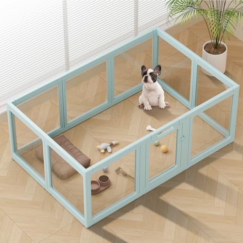 Clear Acrylic Dog Playpen Indoor, Puppy Cat Small Pet Play Pen, Pet Cat Playpen for Rabbits, Dog Fence Crate Kennel Whelping Cage (Green, 10 Panel) - color: Green, size: 24"H