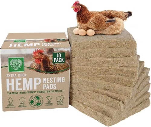 Small Pet Select Hemp Nesting Pads, Chicken Coop & Boxes, 10-Pack | Extra Thick, Eco-Friendly, Absorbent, Odor Control, Fits Most Nesting Boxes, For Laying Hens & Flocks