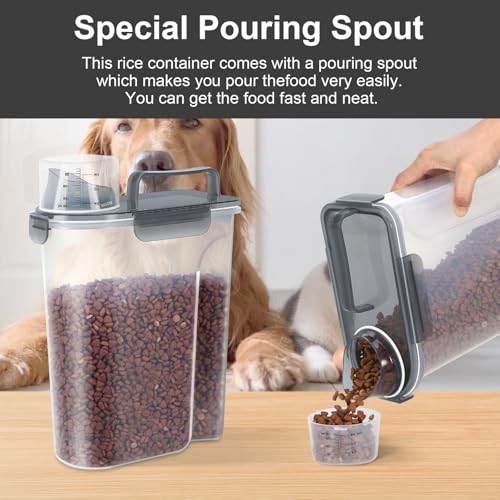 LEAWALK 5-7Lbs Dog Cat Food Storage Container with Upgraded Large Nozzle BPA-free, 4 Snap Seals Plastic Pet Food Storage Containers with Handles (Clear Black, 5L-1pack) - color: Clear Black, size: 5L-1pack