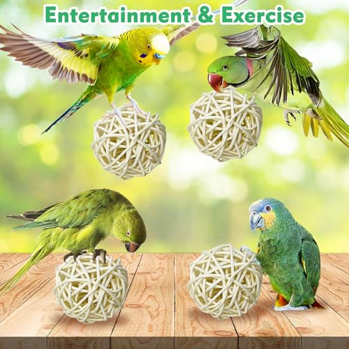Tfwadmx 10 Pcs Willow Ball, Bird Foraging Toys Natural Bird Toys Chew Small Animal Chew Toy Activity for Parrot Macaw Hamster Guinea Pig Rat Parakeet Cockatiels Conure Finch Budgerigar Lovebird - size: 1.9 In