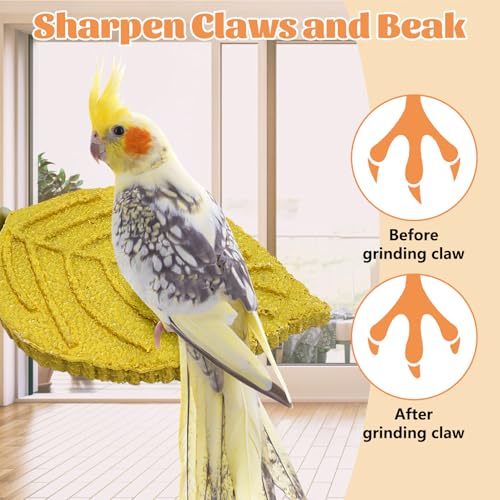 3 Pcs Bird Perch Resin Bird Beak Grinding Stone Leaf Shape Perch Stand Foot Clawing Trimmer Platform Cage Accessories for Cockatiels Conures Budgies Lovebirds (Yellow) - color: Yellow, size: Leaves