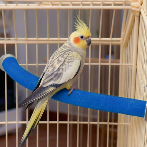 Rypet 90-Degree Parrot Perch for Cage Corner, Quartz Bird Perch (Blue L) | For Paw Grinding Clean Stick Exercise, Rough Quartz Surface, Cage Accessorie, Small Parakeets Cockatiel Conures - color: Blue-corner-90, size: Large