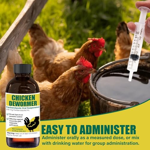 Dewormer for Chickens, Poultry, Fenbendazole for Chicken Dewormers, Tapeworms, Roundworms & Hookworms, with Measuring Syringe, 100ml