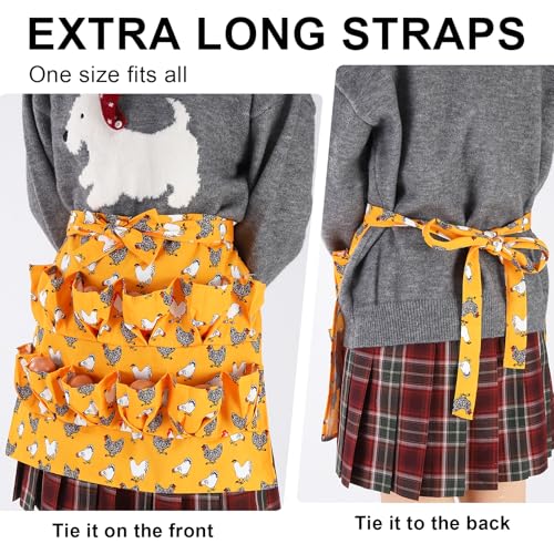 Egg Collecting Apron and Basket, 12 Pouches Chicken Egg Apron, 7 Pouches Chicken Eggs Basket, Collector Chicken Eggs - color: Yellow Flower Chicken, Half-body