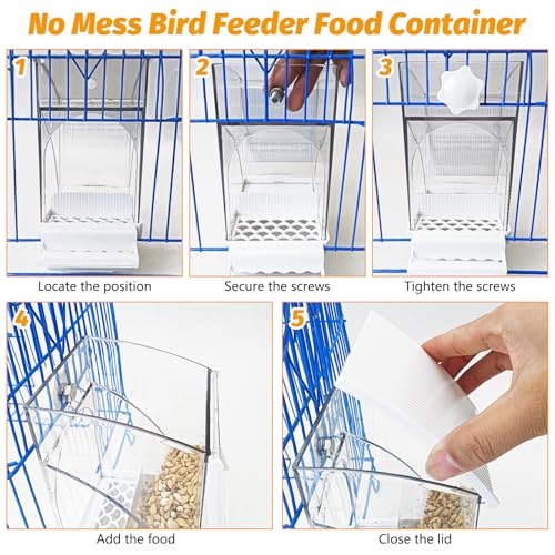 BNOSDM No Mess Bird Feeder Transparent Automatic Bird Cage Feeder with Perch Acrylic Parrot Food Container Parakeet Cage Accessories for Parakeets, Budgies, Cockatiel, Finch, Canary, Lovebird (White) - color: White