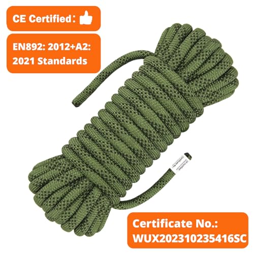 AOLEBA 10.5 mm Static Climbing Rope 10M(32ft) 20M(64ft) 30M(96ft) 50M(160ft) 70M(230ft) Outdoor Rock Climbing Rope, Escape Rope Ice Climbing Equipment Fire Rescue Parachute Rope - color: Green, size: 96ft