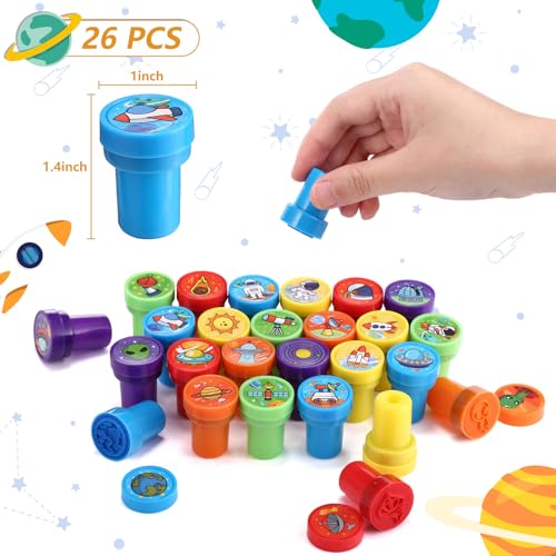 Kesote Space Party Favors, 26pcs Space Stamps Set for Kids Galaxy Birthday Party Crafts Supplies Stuffer Treat Gift Goodie Bag Filler - color: Blue