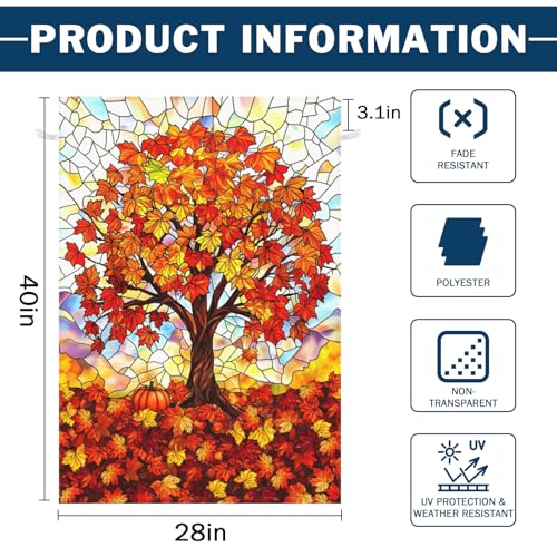Fall House Flags for Outside 28 x 40 Double Sided Stained Glass Autumn Tree Life Garden Flag Thanksgiving Harvest Holiday Decorations Outdoor Yard Banner Large - color: falltree