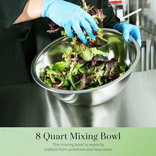 OCS Parts 2-Pack 8 Quart Mixing Bowls |13.25-Inch Stainless Steel Bowls | Professional Grade Flat Base Mixing Bowls for Home and Commercial Kitchens