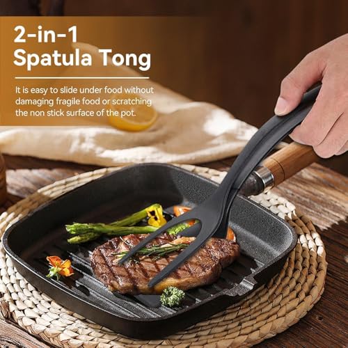 Kitchen Cooking Spatula, Egg Flipper Spatula Tongs 2 in 1 Frying Pan Egg Silicone Fried Egg Grip Flip Tongs Double Sided Turner Multi Purpose Non Stick Kitchen Shovel for Bread Fish Pancake Toast