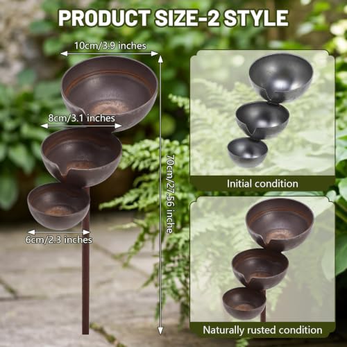 Hicarer 1 Pack 3 Bowl Stainless Steel Rain Catcher Garden Stake, Rust Proof Bird Bath Plant Support Water Stand Rain Collector for Garden Bee Butterfly Bird Feeder Outdoor Decor (3.9",3.1",2.3")