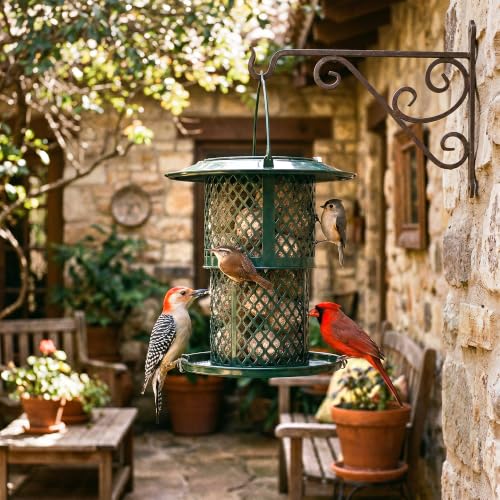KOL Metal Suet Ball Feeder for Birds – Single-Layer Expandable Design Suet Bird Feeder, Heavy-Duty Wild Bird Feeder with Secure Lid, Large Capacity for Backyard (Jasper) - color: Jasper
